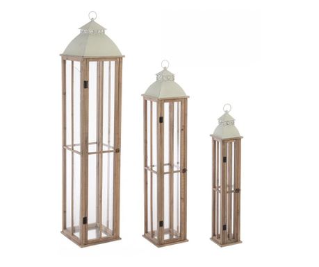 Set od 3 Valto lampiona - prirodno drvo, metal i staklo