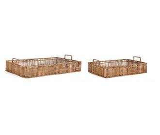 2 db Kadin 44x30x13 cm, 57x37x13 cm természetes rattan dekoratív tálca szett