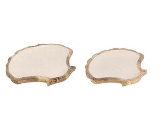 Set od 2 dekorativna drvena pladnja u smeđoj boji s bijelom emajliranom školjkom 25x23x1,5 cm, 30x25x1,5 cm