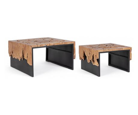 Komplet 2 lesenih mizic Grenada 60x60x38 cm, 80x80x45 cm