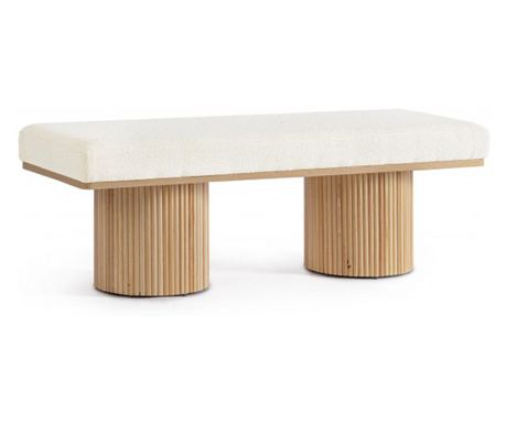 Klupa od prirodnog drva s bijelim tekstilom Floriana 122x46x42,5 cm