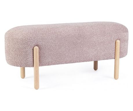 Dayla természetes fa pad rózsaszín textil anyaggal 108x41,5x48 cm