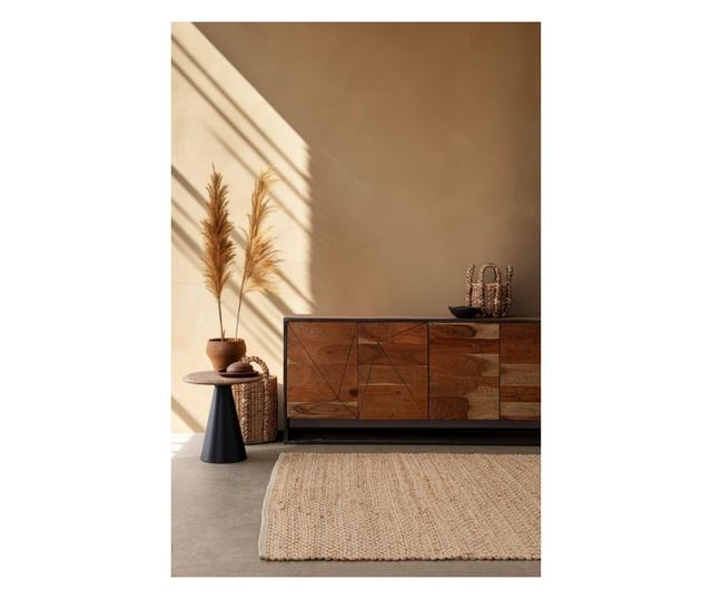 Stolik boczny Azara z czarnej stali i brązowego drewna, 45x46 cm