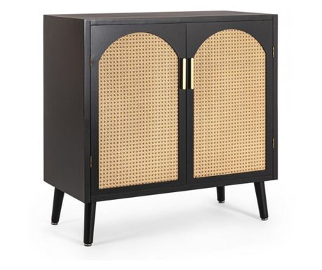 Josine 80x40x80 cm Μαύρο Ρατάν MDF Ντουλάπι με 2 Πόρτες
