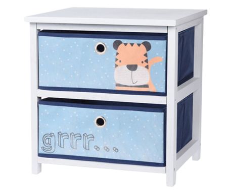 Noćni ormarić za dječju sobu, model tigar, s 2 ladice, H&S Collection, MDF, 41x33,5x43 cm, plava
