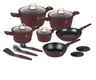 Set de oale de 15 piese Leonardo Collection Berlinger Haus BH 8051, antiaderente, strat titan, visiniu mat