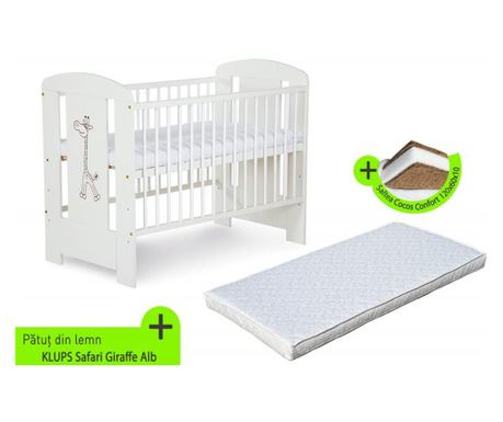 KLUPS Safari Žirafa Bílá Dětská Postýlka + Matrace Comfort II