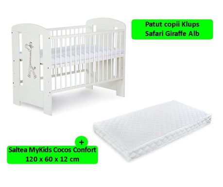 Klups Safari Žirafa Bijeli Krevetić + 12 cm Comfort II Madrac