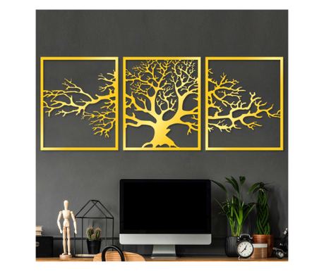 Kovinska stenska dekoracija Golden Triple Tree 2 