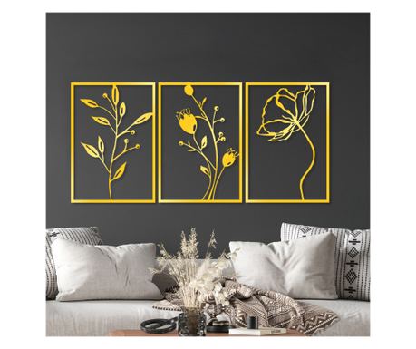 Kovinska stenska dekoracija Golden Triple Flowers 3 