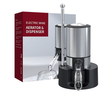 Decantor cu aerator electric, AB Luxury Concept®, pentru vin cu baza suport inclusă, ușor de utilizat și depozitat, design elega