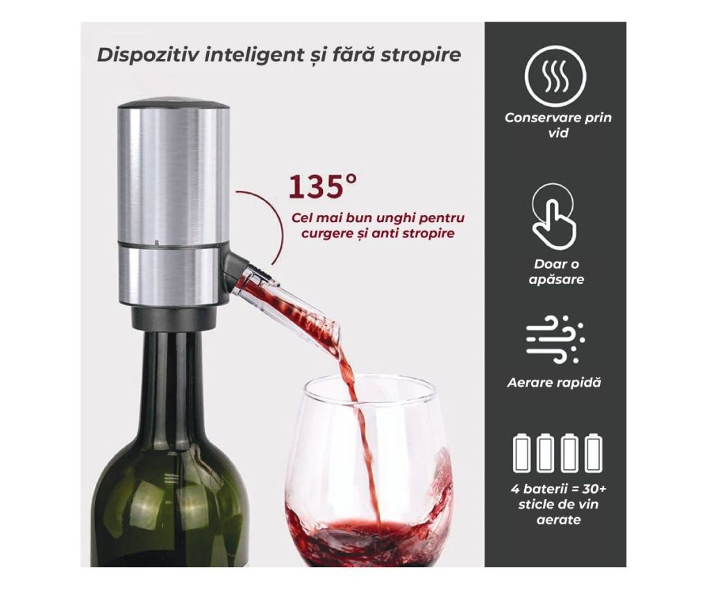 Decantor cu aerator electric, AB Luxury Concept®, pentru vin cu baza suport inclusa, usor de utilizat si depozitat, design elega - 5