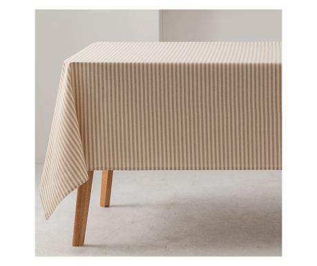 Fine Stripes Stain Resistant Tablecloth 100% Cotton - 140x300cm - Beige