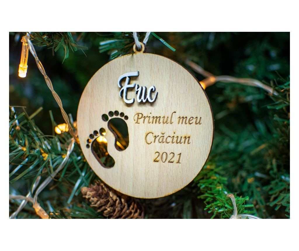 Glob de Craciun Personalizat Bebelus Copil HH897 din Lemn Model Primul meu Craciun - 5