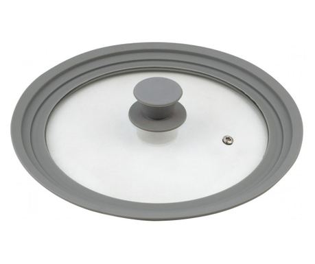 Капак Kinghoff KH 1649, 24/26/28 cм, Стъклен, Силиконов ръб, Универсален, Сив