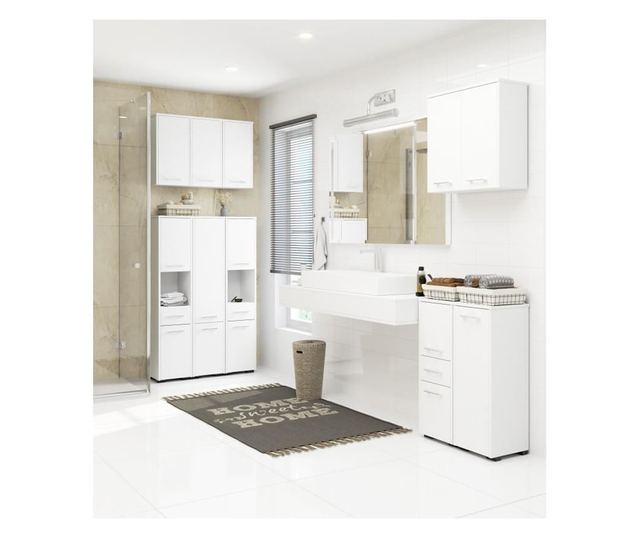 Dulap baie, placa laminata, 1 sertar, 3 rafturi, 2 usi, alb, 30x30x85 cm