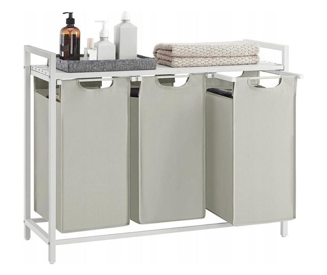 Dulap baie, Artool, placa raft MDF, cadru otel, 3 compartimente rufe, alb, 92.5x33x72 cm