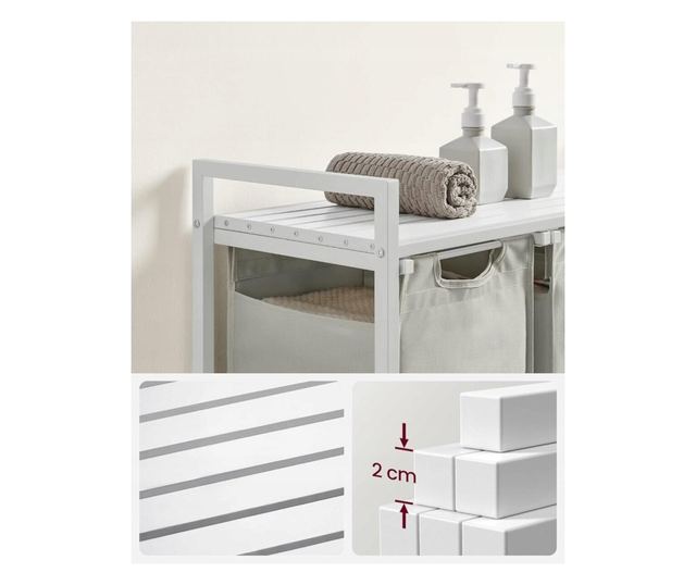 Dulap baie, Artool, placa raft MDF, cadru otel, 3 compartimente rufe, alb, 92.5x33x72 cm