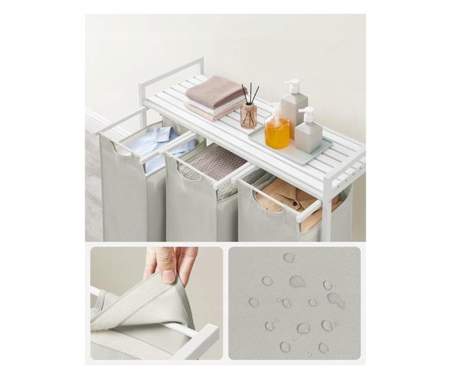 Dulap baie, Artool, placa raft MDF, cadru otel, 3 compartimente rufe, alb, 92.5x33x72 cm