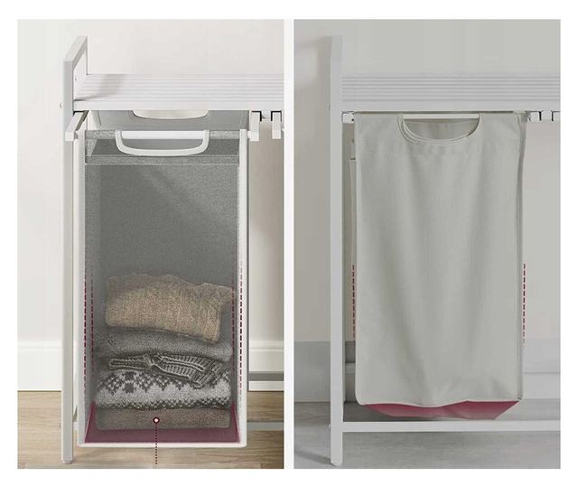 Raft baie cu cosuri rufe, Artool, placa raft MDF, cadru otel, 2 compartimente rufe, alb, 73x33x72 cm