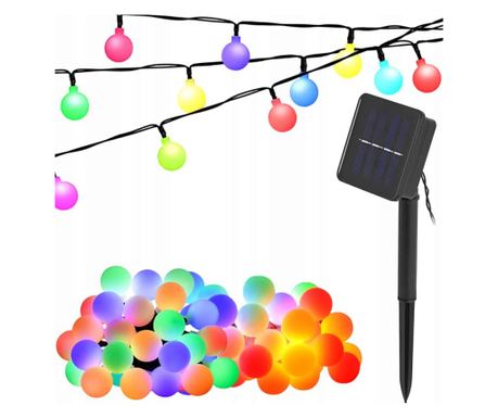 Kültéri, 50 színes LED-es, 8 funkciós, napelemes, 6,7 m hosszú fényfüzér