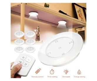 Set 6 Lampi LED Wireless, autoadezive, cu telecomanda, pentru iluminat scari sau mobilier