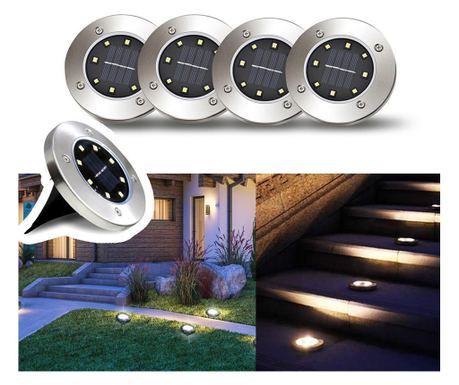 4 x Kültéri kerti esztétikai napelemes lámpa készlet, 8 LED-del, rövid tartóval