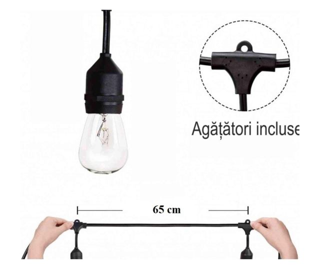 Ghirlanda Luminoasa 10M cu 15 Pendule, E27, IP65, Interconectabila