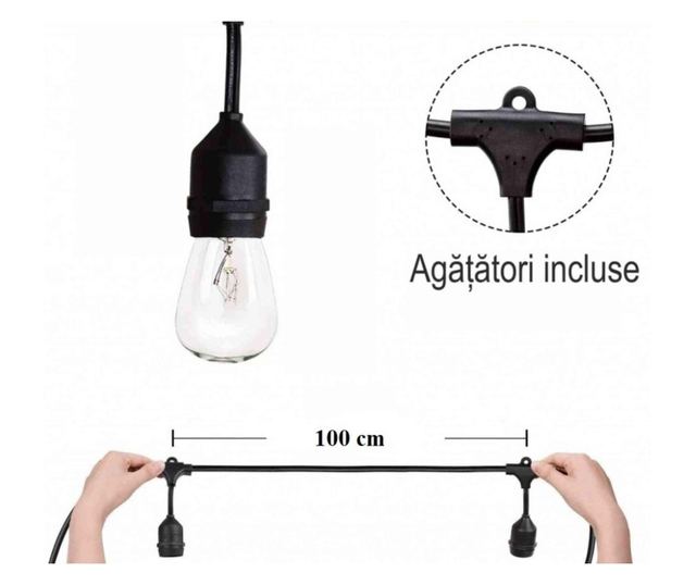 Ghirlanda Luminoasa 10M cu 10 Pendule, E27, IP65, Interconectabila