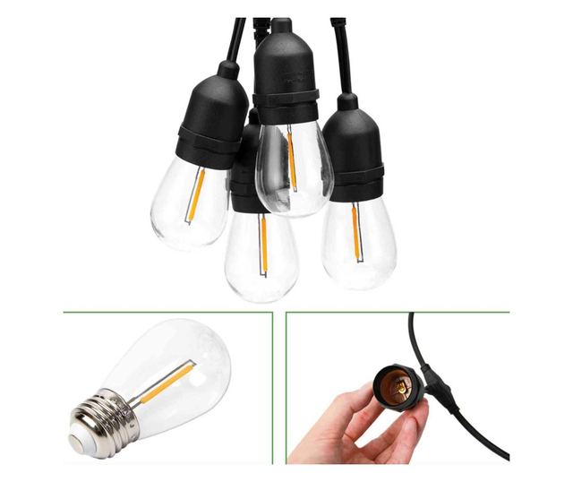 Ghirlanda Luminoasa 10M cu 10 Pendule, E27, IP65, Interconectabila