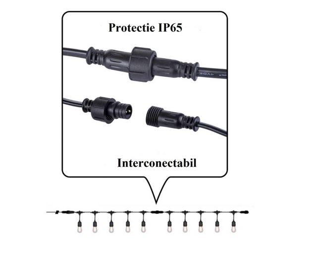 Ghirlanda Luminoasa 10M cu 10 Pendule, E27, IP65, Interconectabila