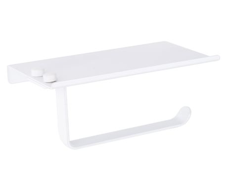 Suport hartie igienica aluminiu, culoare alba, cu etajera 18cm X 14cm