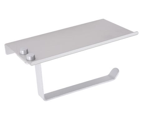 Suport hartie igienica aluminiu,gri mat, cu etajera 18cm X 10cm