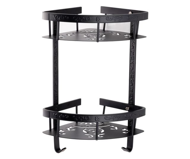 Etajera baie TRENDY’S, dubla montare pe colt, negru mat 35cm X 30cm