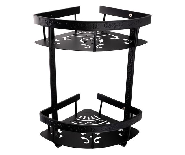 Etajera baie TRENDY’S, dubla montare pe colt, negru mat 35cm X 30cm