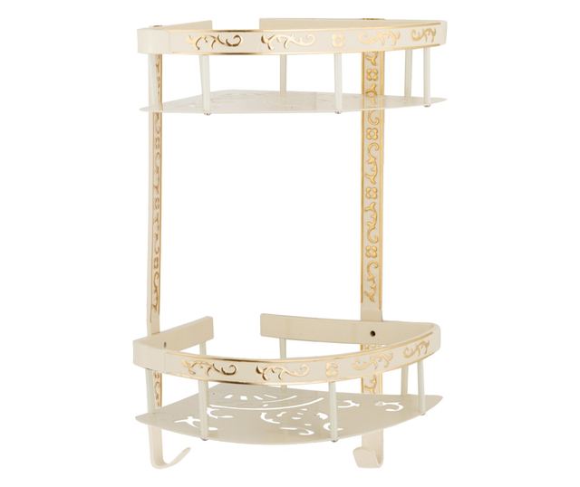 Etajera baie TRENDY’S dubla , montare pe colt, white-gold 35cm X 30cm