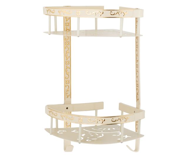 Etajera baie TRENDY’S dubla , montare pe colt, white-gold 35cm X 30cm