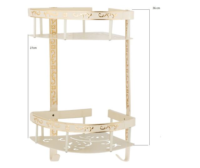 Etajera baie TRENDY’S dubla , montare pe colt, white-gold 35cm X 30cm