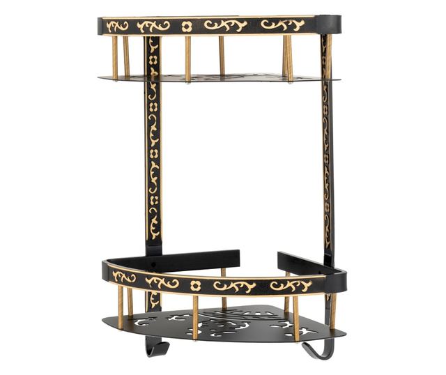 Etajera baie TRENDY'S, dubla montare pe colt, black-gold 35cm X 30cn