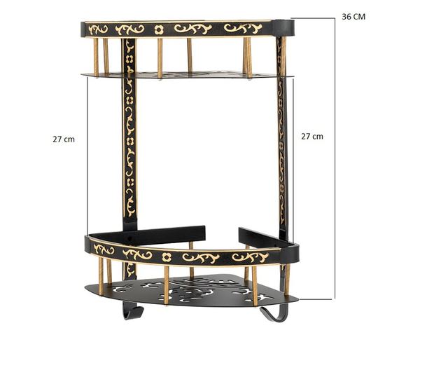 Etajera baie TRENDY'S, dubla montare pe colt, black-gold 35cm X 30cn