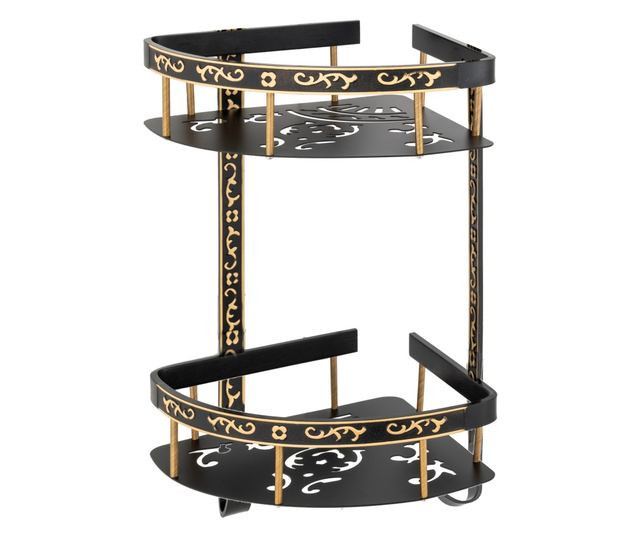 Etajera baie TRENDY'S, dubla montare pe colt, black-gold 35cm X 30cn
