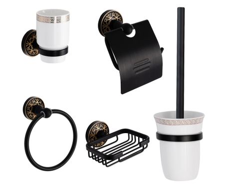 Set accesorii baie TRENDY’S , 5 piese negru -auriu