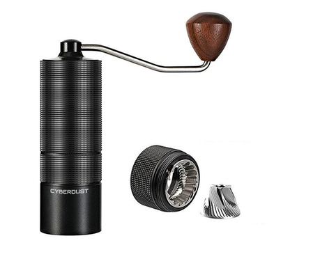 Rasnita De Cafea Manuala CYBERDUST, Neagra, Sistem Dublu De Rulmenti, Macinare Stabila Si Usoara A Boabelor, Pudra Uniforma, Str