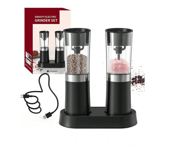 Комплект 2 електрически мелнички CYBERDUST, Едноръчно управление, Гравитационно детектиране, 2 Режима на Фино и Грубо Мелене