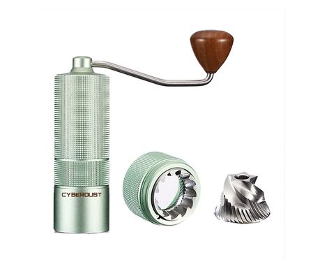 Rasnita de cafea manuala CYBERDUST, Verde, Sistem Dublu De Rulmenti, Macinare Stabila Si Usoara a Boabelor, Pudra Uniforma, Stru