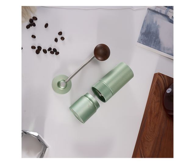 Ръчна кафемелачка CYBERDUST, Зелено, двойна лагерна система, стабилно и лесно смилане на зърна, равномерен прах, сменяема структ