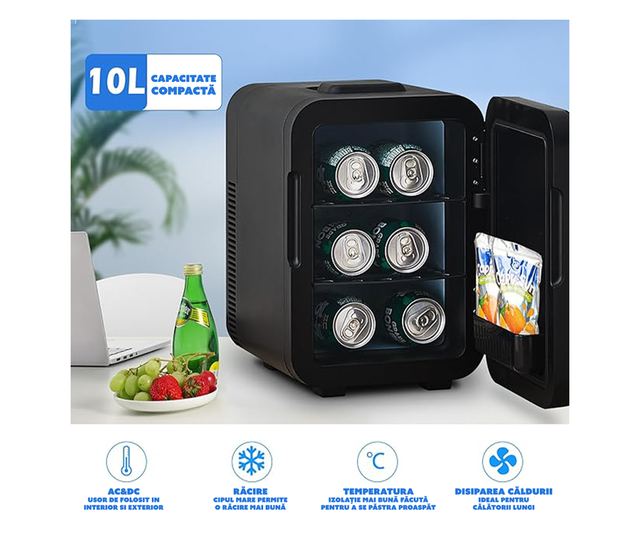 Мини хладилник Ecocool CYBERDUST, Черен, 8L, Портативен, Термоелектрически, Поддържа Студено или Поддържа Топло, Идеален за Хран