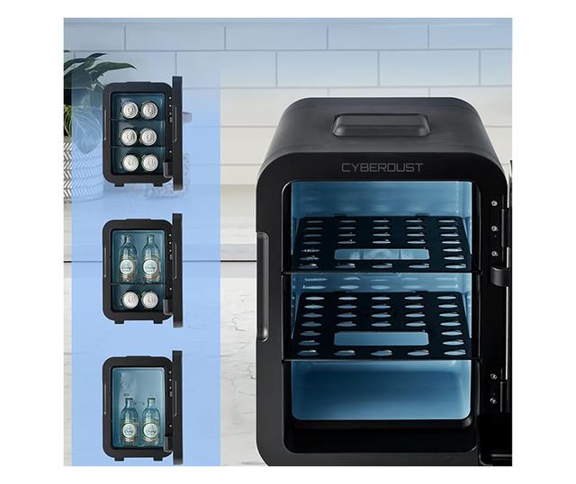 Мини хладилник Ecocool CYBERDUST, Черен, 8L, Портативен, Термоелектрически, Поддържа Студено или Поддържа Топло, Идеален за Хран