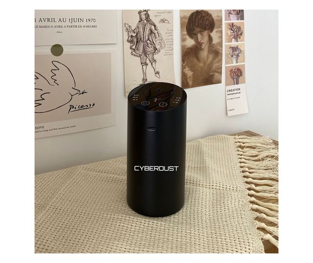 Дифузер за етерични масла CYBERDUST за автомобил, черен, технология за студен въздушен разпръскване, преносим, безшумен, безжиче