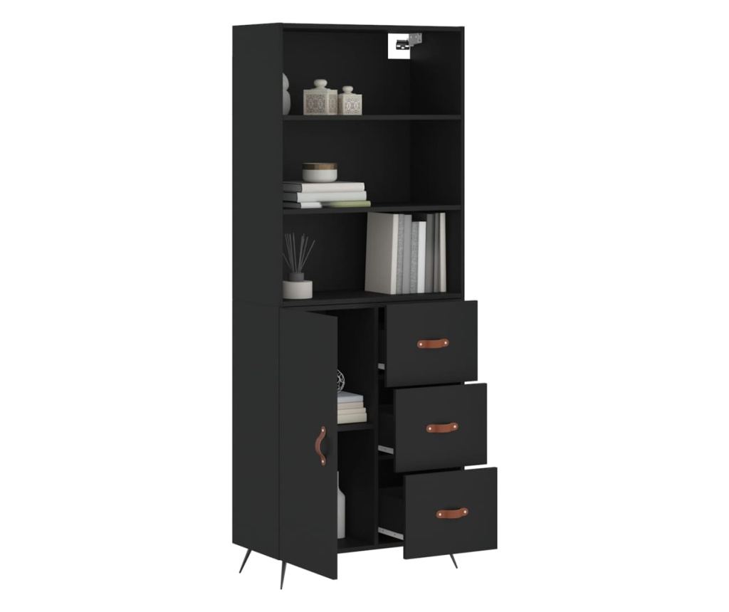 Visoka crna komoda, 69,5x34x180 cm, kompozitno drvo - 3